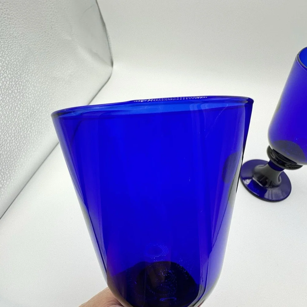 Set of 2 Cobalt Blue Stemmed Goblets‎ Wine Water Glasses 8